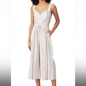 Greylin Lenox Stripe Printed V-Neck Tie Waist Sleeveless Ankle Jumpsuit Sz S